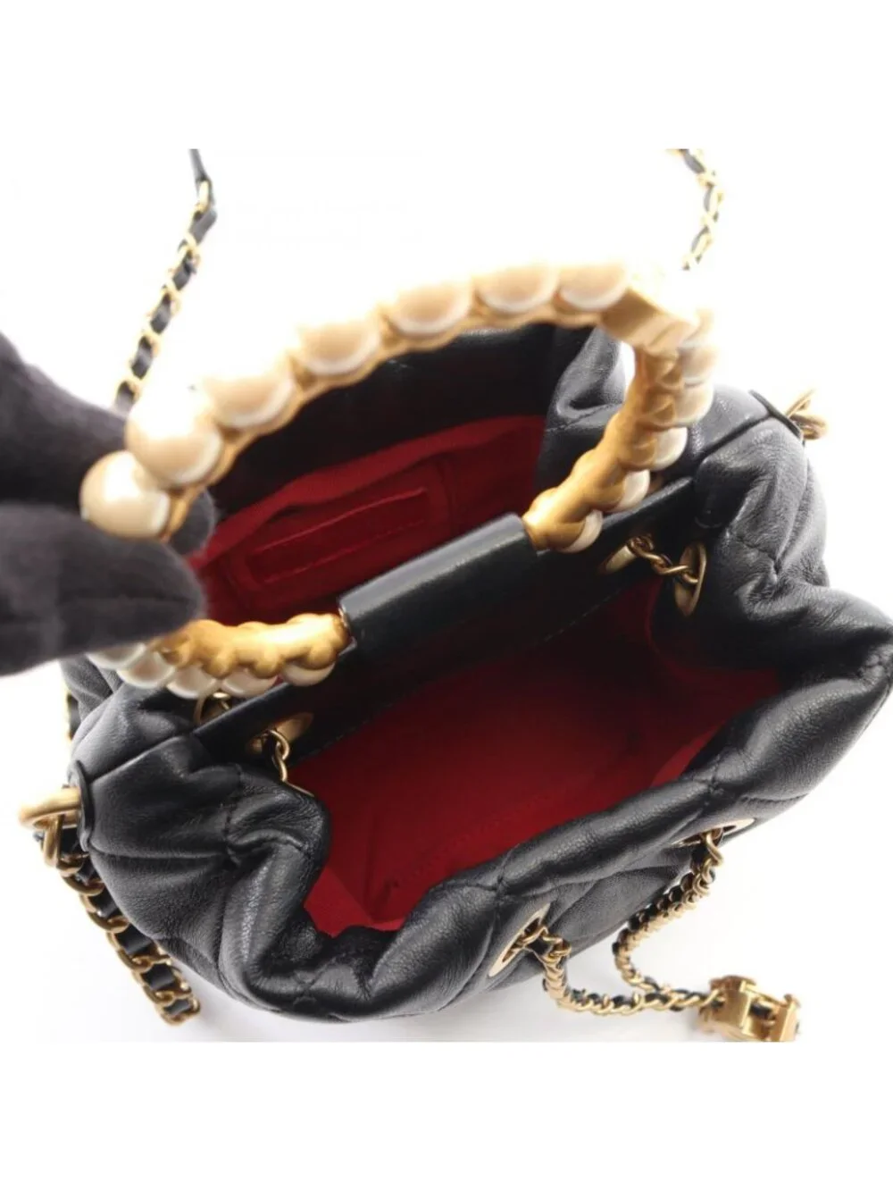 Chanel Shoulder Bag Quilted 2-Way Black Leather Pearl Handle